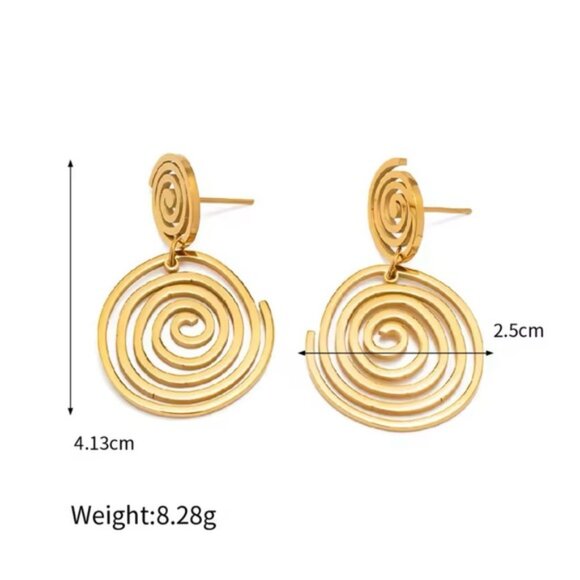 18K Gold Plated Spiral Drop Earrings - Picture 5 of 8